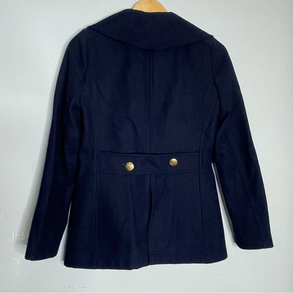 J. CREW Wool Blend Navy Gold Buttons Double Breasted Military‎ Sailor Peacoat 0